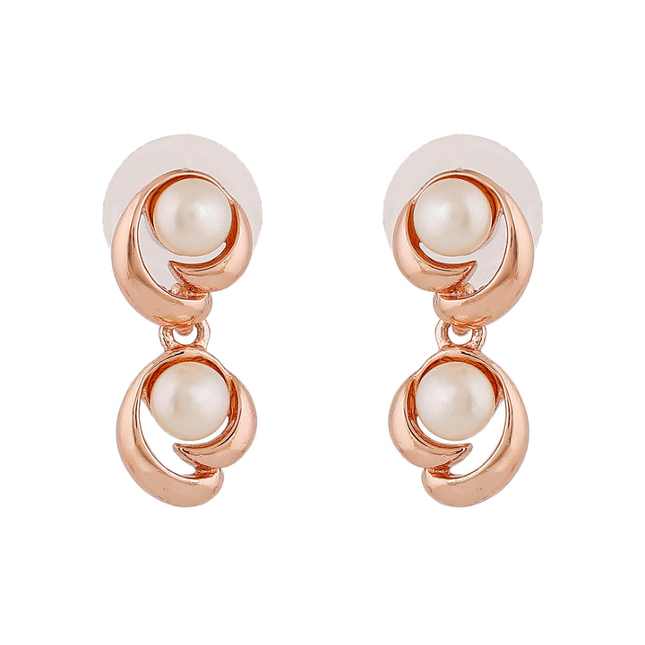 Estele Rose Gold Plated Stunning Drop Earrings with Pearl for Women