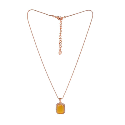Estele Rose Gold Plated CZ Square Designer Pendant Set with Yellow Stones for Women