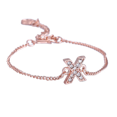 Estele Rose Gold Plated Captivating Medium 'X' Letter Bracelet with Crystals for Women