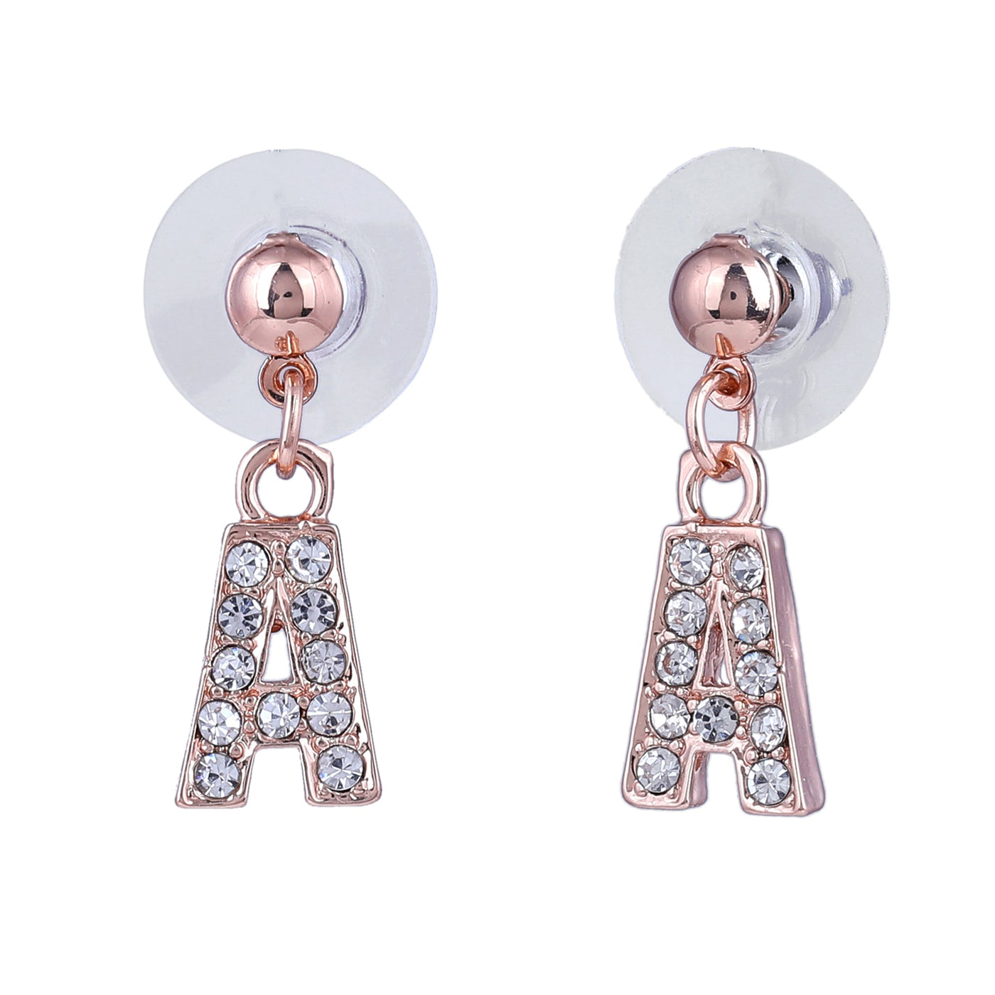 Estele Rose Gold Plated Magnificent Medium 'A' Letter Earrings with Crystals for Women