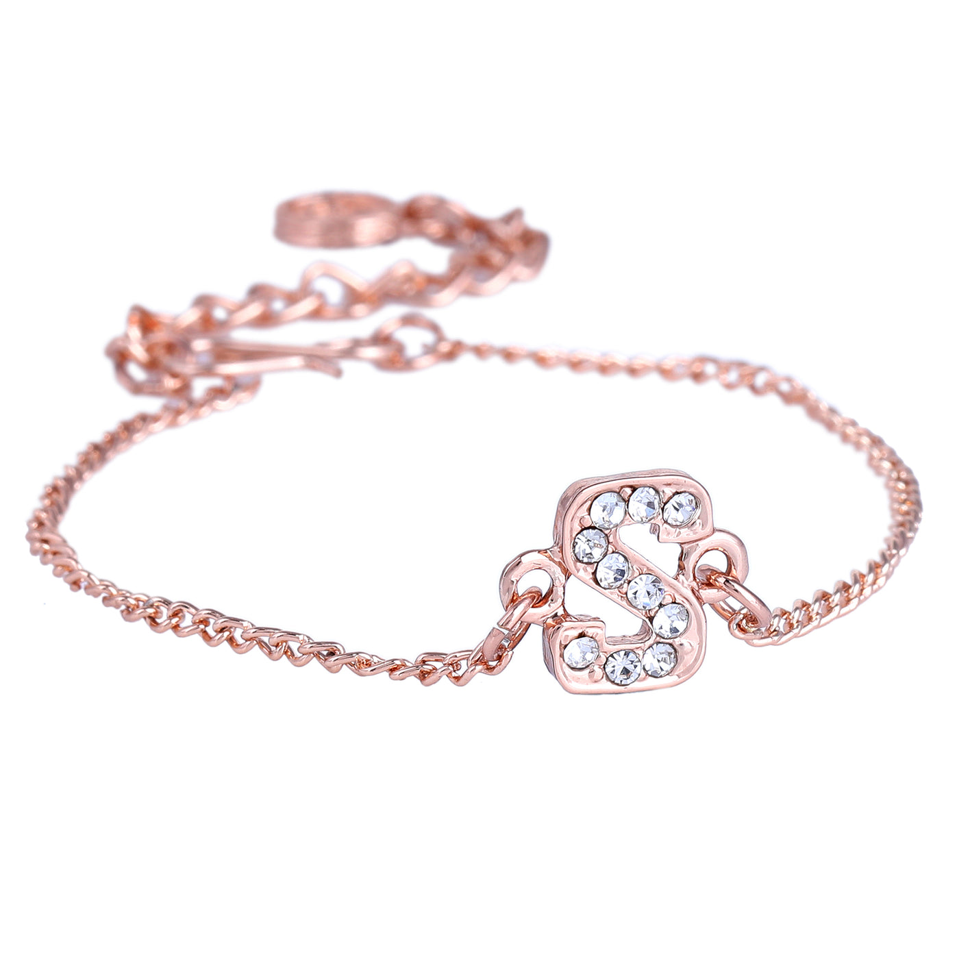 Estele Rose Gold Plated Captivating Medium 'S' Letter Bracelet with Crystals for Women