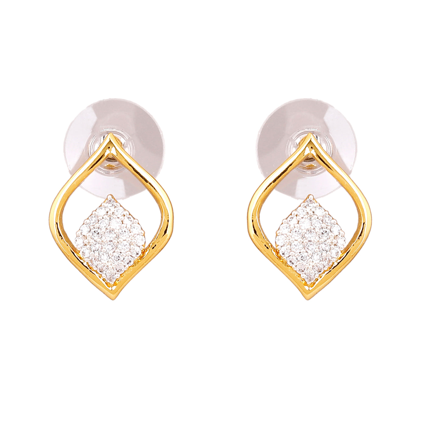 Gift Estele Gold and Silver Plated American Diamond Jyoth Stud Earrings for women