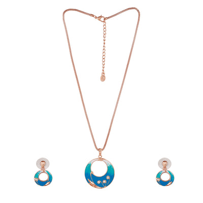 Estele Rose Gold Plated Circular Designer Necklace Set for Women