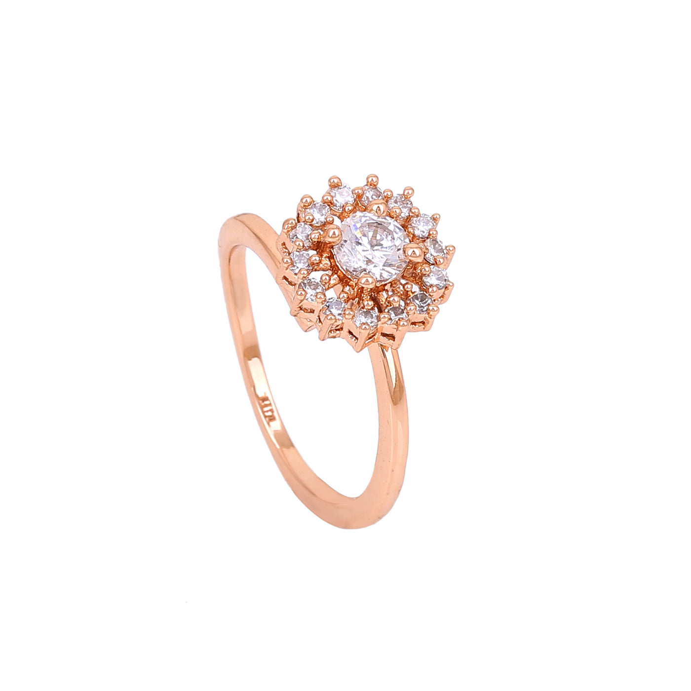 Estele Rose Gold Plated CZ Flower Designer Finger Ring for Women (Adjustable)