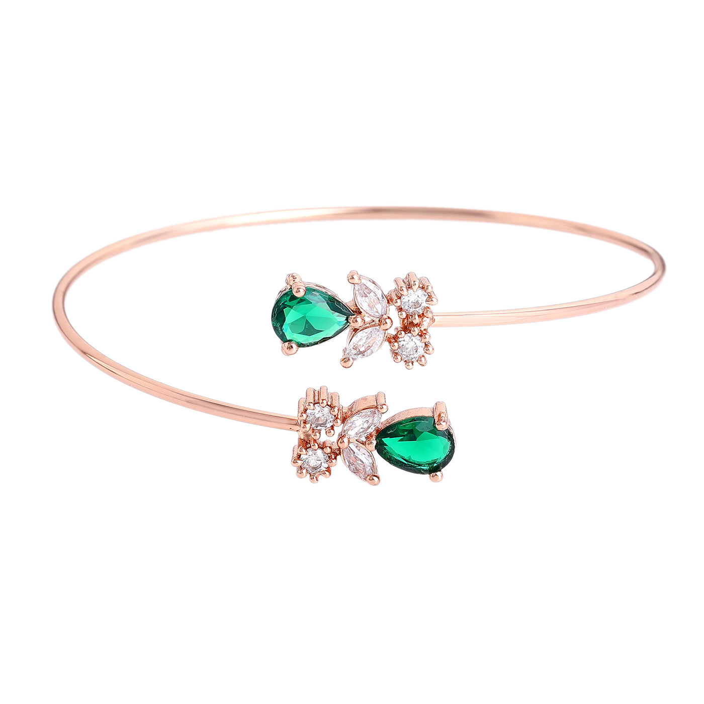 Estele Rosegold Plated Timeless Lightweight Cuff Kada Bracelet with Green American Diamonds | Sparkling Shine for Women