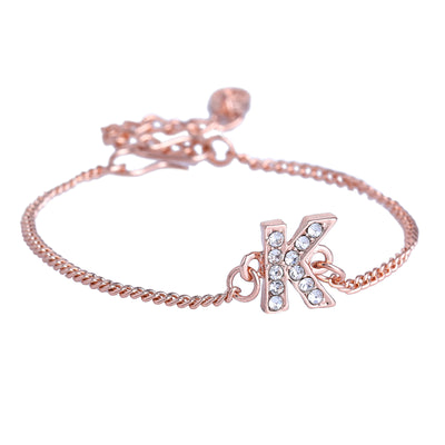 Estele Rose Gold Plated Captivating Medium 'K' Letter Bracelet with Crystals for Women