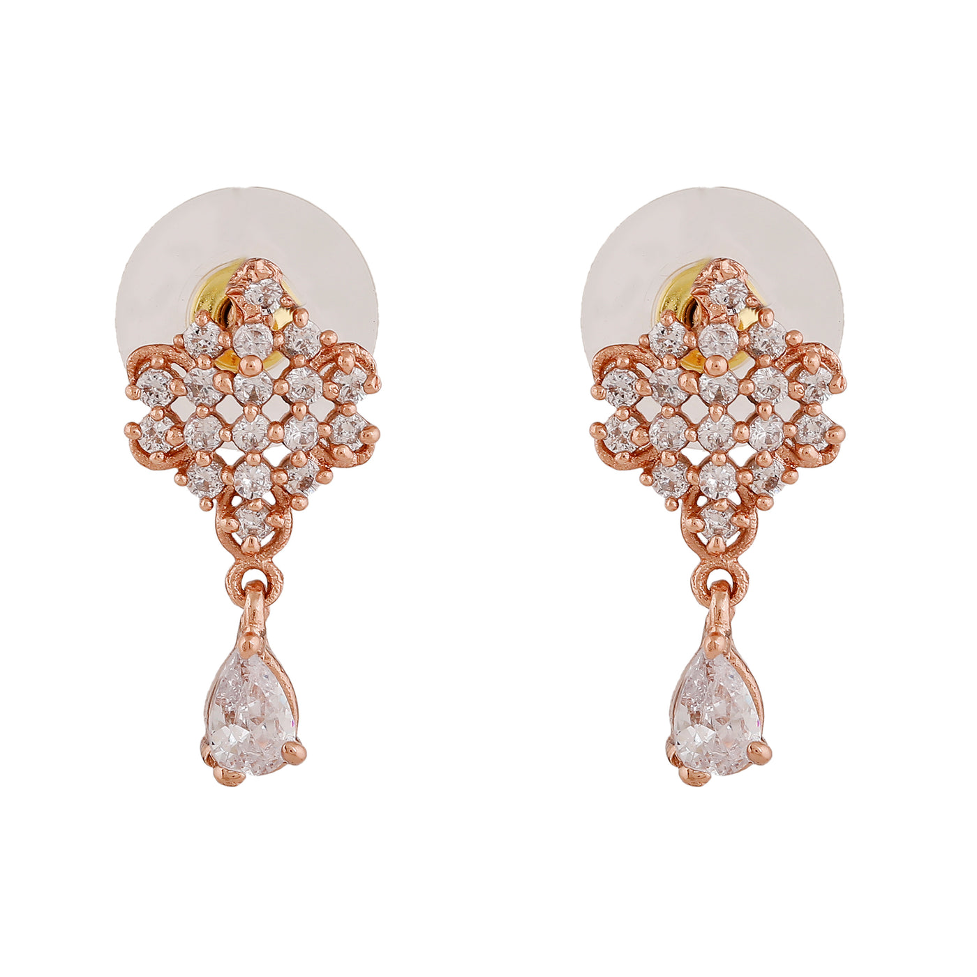 Estele Rose Gold Plated CZ Sparkling Drop Earrings for Women