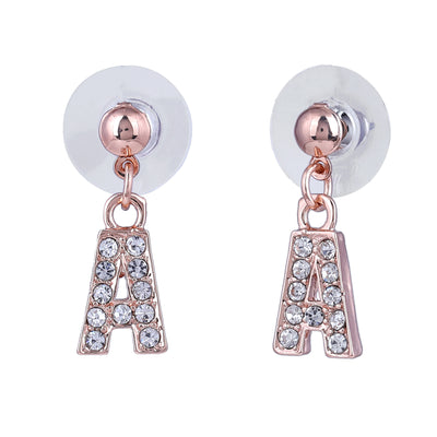 Estele Rose Gold Plated Magnificent Medium 'A' Letter Earrings with Crystals for Women