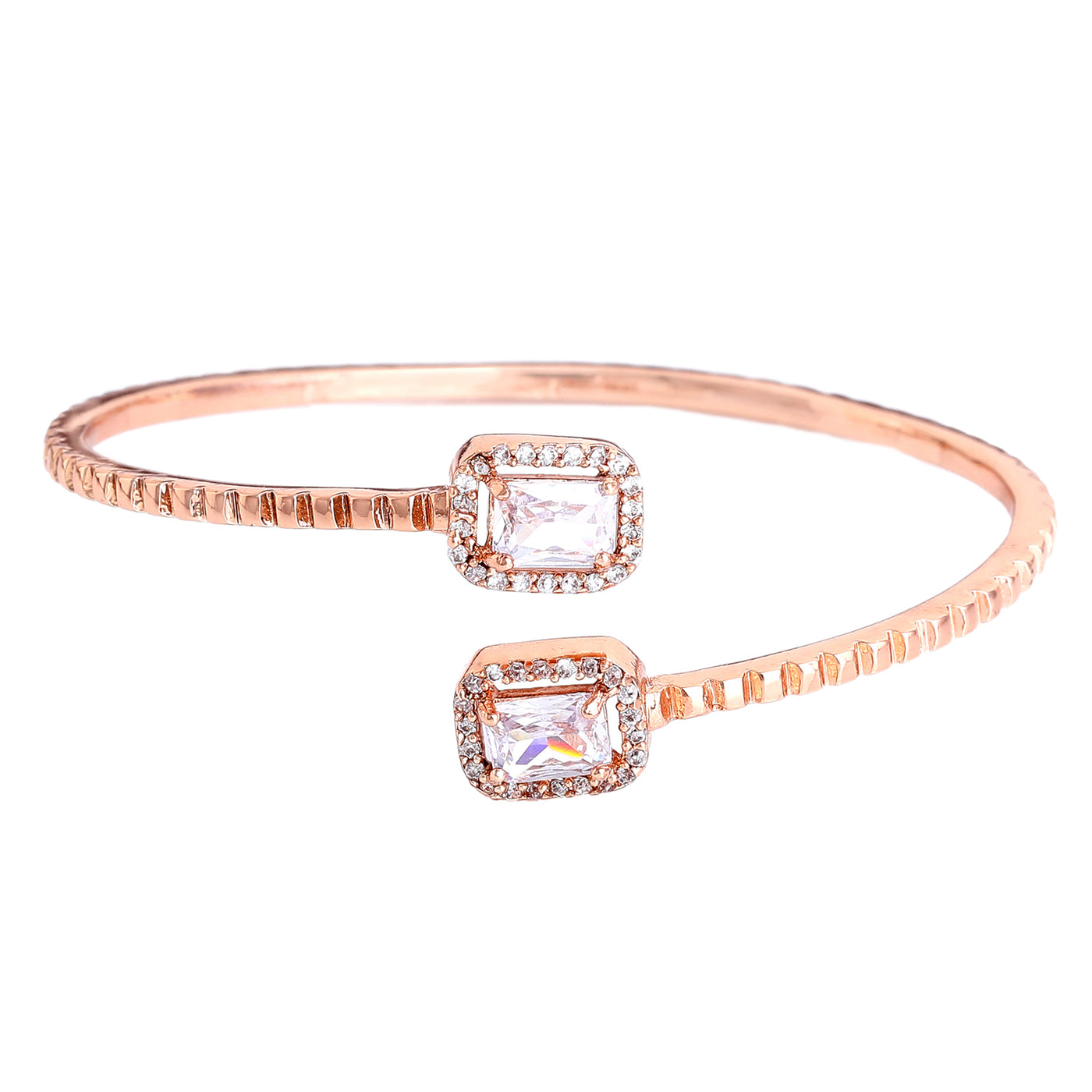 Estele Rosegold Plated Sleek and Lightweight Kada Bracelet with White Radiant American Diamonds|Stunning Jewelry for Women