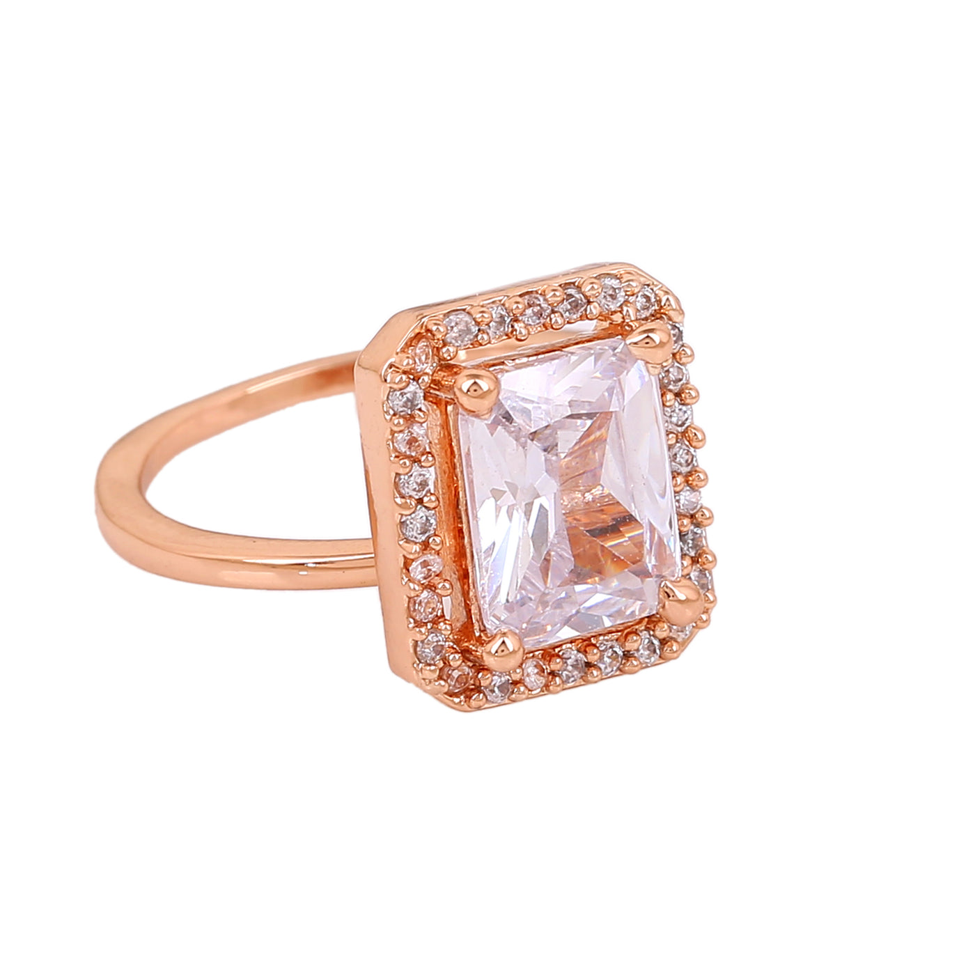 Estele Rose Gold Plated CZ Shining Finger Ring for Women (Adjustable)