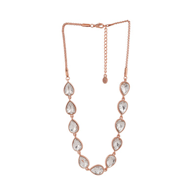 Estele Rose Gold Plated Sparkling Drop Designer Necklace Set with Crystals for Women