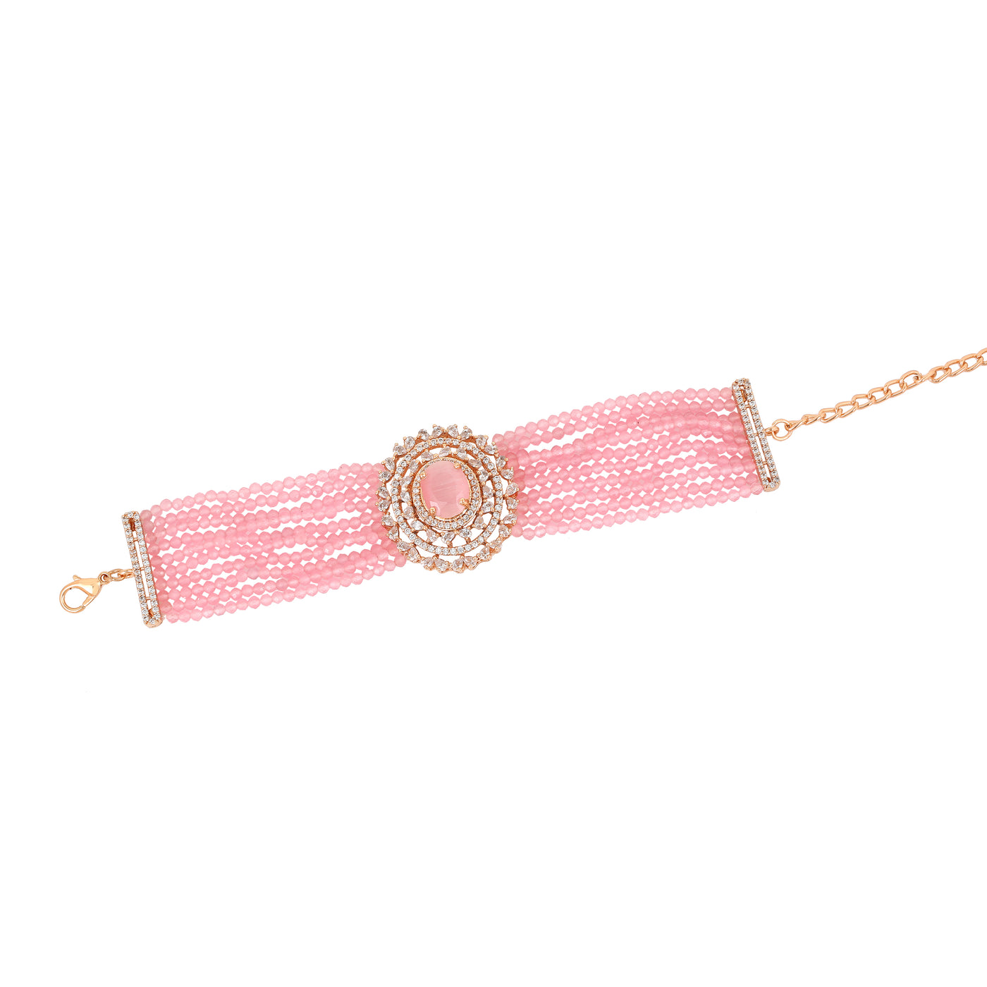 Estele Rose Gold Plated CZ Sparkling Multi-Layered Bracelet with Mint Pink Stones for Women
