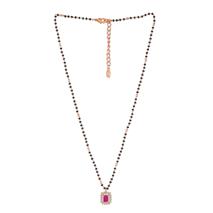 Estele Rose Gold Plated CZ Square Designer Mangalsutra Necklace Set with Ruby Stones for Women