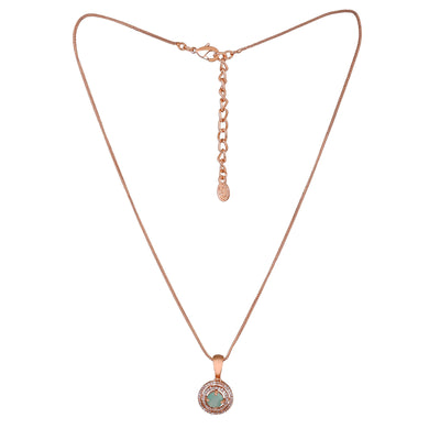 Estele Rose Gold Plated CZ Circular Designer Pendant Set with Mint Green Stones for Women