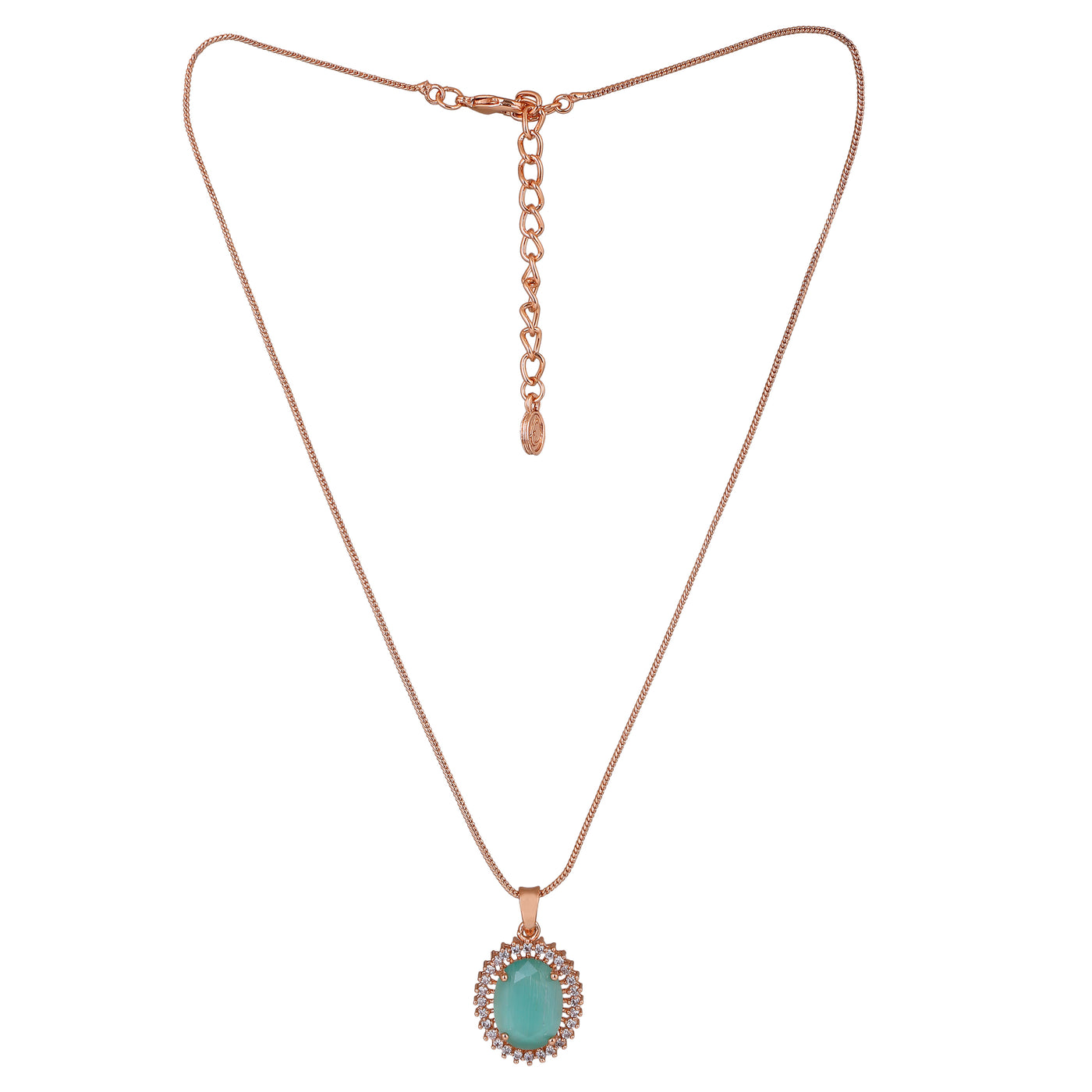 Estele Rose Gold Plated CZ Beautiful Round Designer Pendant Set with Mint Green for Women