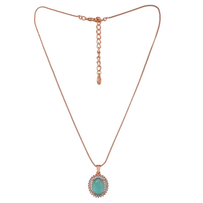 Estele Rose Gold Plated CZ Beautiful Round Designer Pendant Set with Mint Green for Women