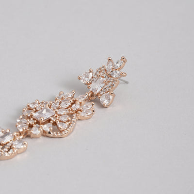 Estele Rose Gold Plated CZ Astonishing Drop Earrings for Women