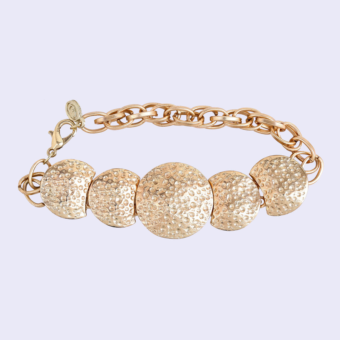 Estele Gold Tone Stylish Circular Pattern Chunky Adjustable Beaten Gold Bracelet for Women