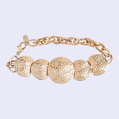 Estele Gold Tone Stylish Circular Pattern Chunky Adjustable Beaten Gold Bracelet for Women