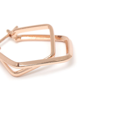 Estele Rose Gold Plated Dual Rhombus Designer Hoop Earrings for Women