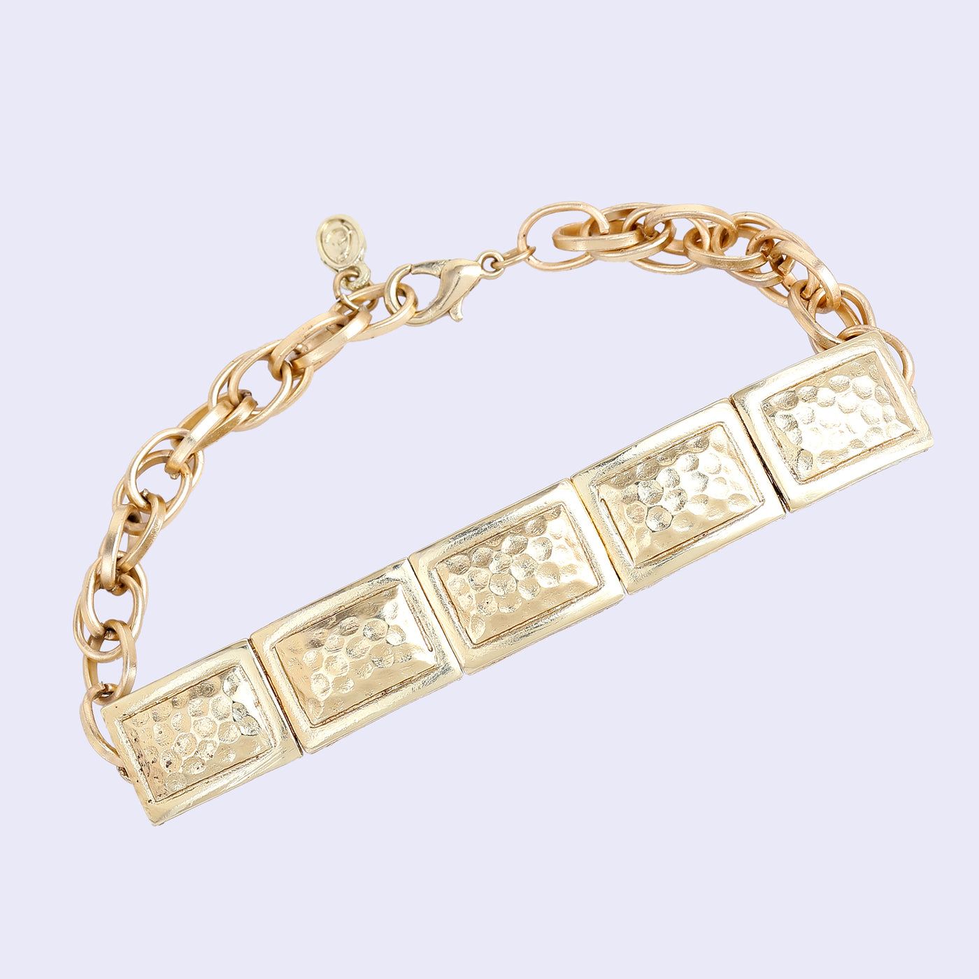 Estele Gold Tone Stylish Rectangular Shaped Adjustable Beaten Gold Bracelet for Women