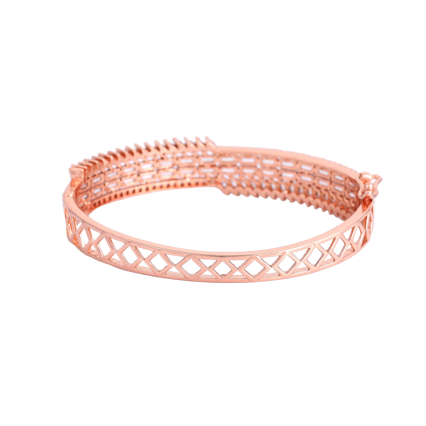 Estele Luxe Glow Rosegold Plated Comfort Fit White American Diamond Bracelet for Girls & Women | A Masterpiece of Timeless Brilliance