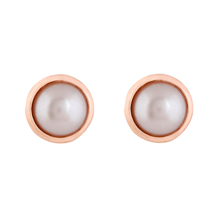 Estele Rose Gold Plated Round Pearl Stud Earrings for Women