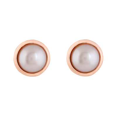 Estele Rose Gold Plated Round Pearl Stud Earrings for Women