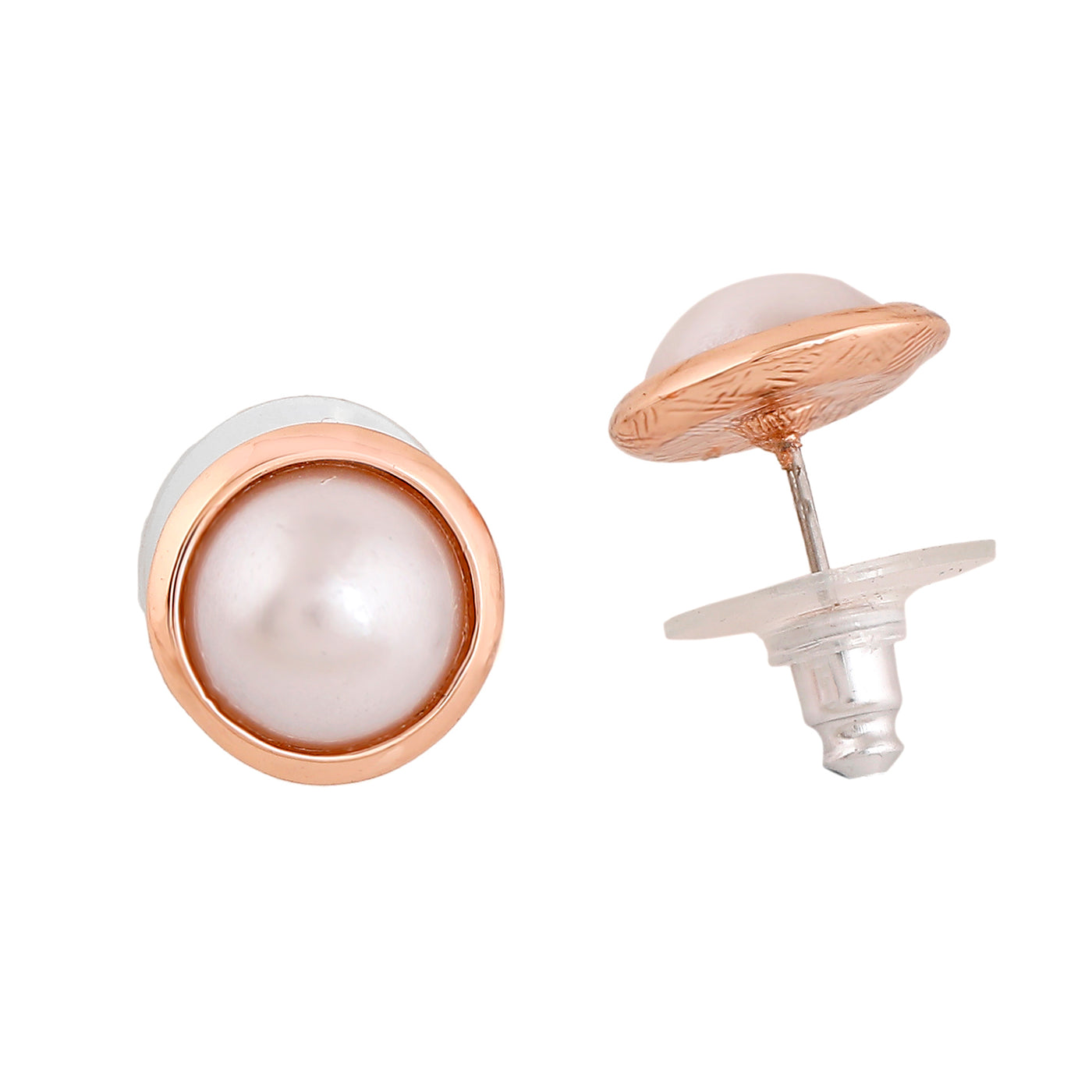 Estele Rose Gold Plated Round Pearl Stud Earrings for Women