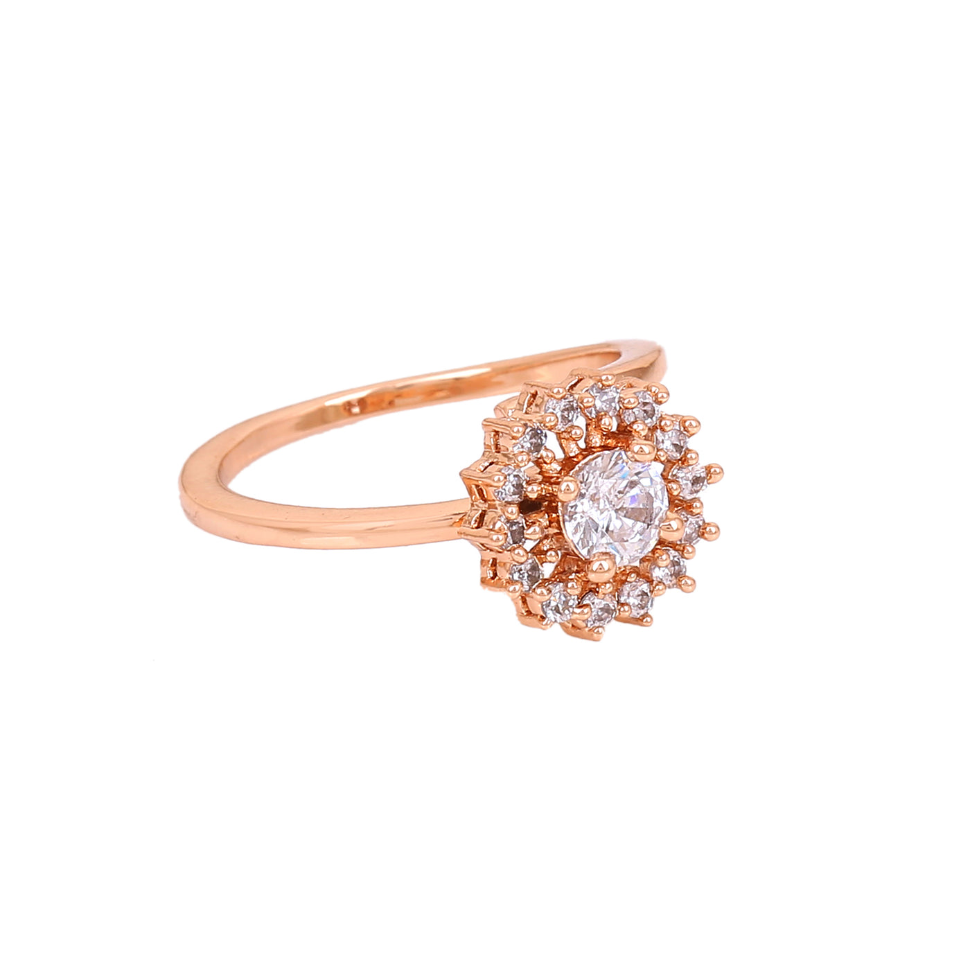 Estele Rose Gold Plated CZ Flower Designer Finger Ring for Women (Adjustable)