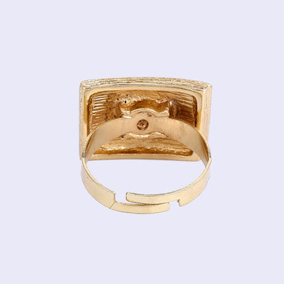 Estele Gold Tone Stylish Rectangular Designer Beaten Gold Finger Ring for Women(Adjustable)