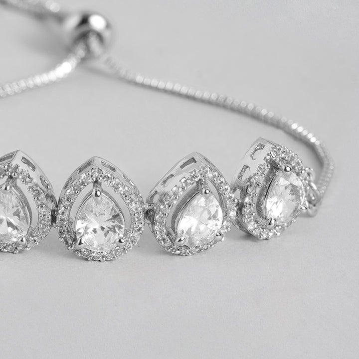 Estele Rhodium Plated CZ Precious Pears Bracelet for Women