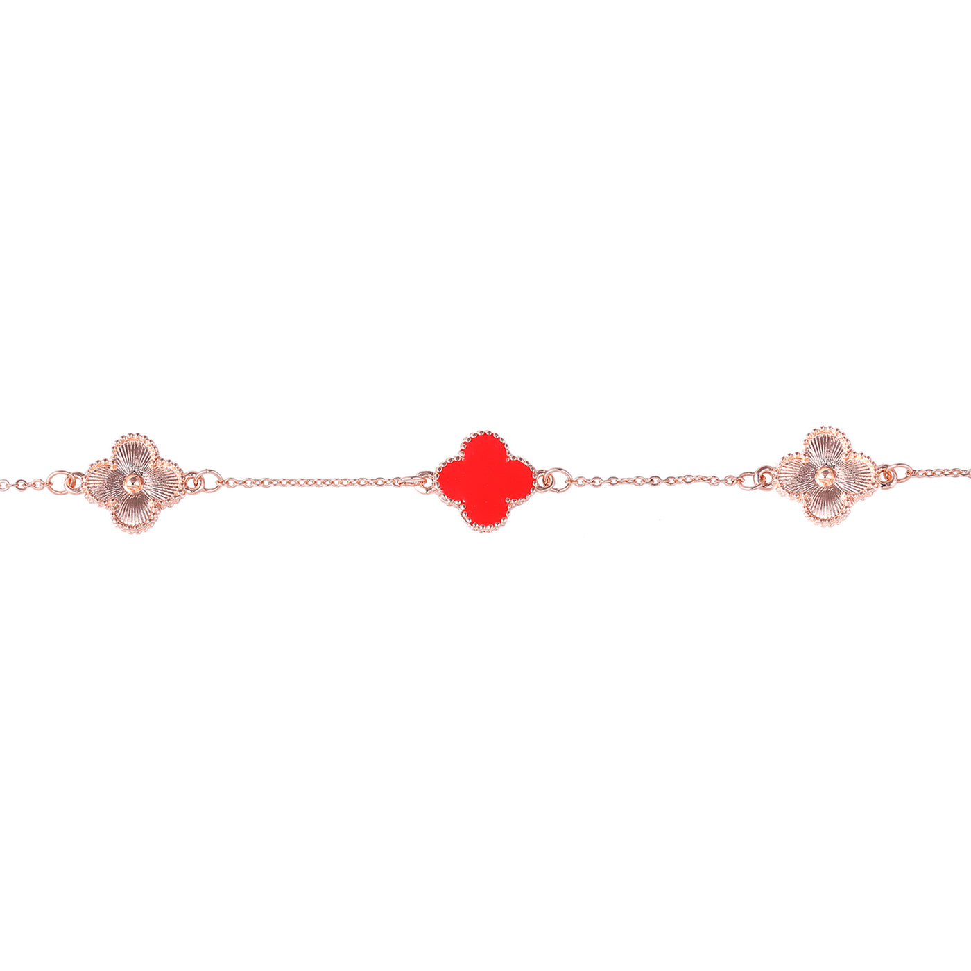 Estele Rosegold Plated Fancy Red Clover Leaf Designer Adjustable Charm Bracelet for Girls and Women