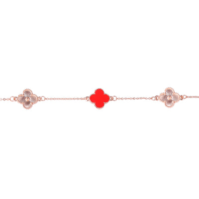 Estele Rosegold Plated Fancy Red Clover Leaf Designer Adjustable Charm Bracelet for Girls and Women