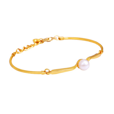 Gold Plated Single Pearl Studded Bracelet