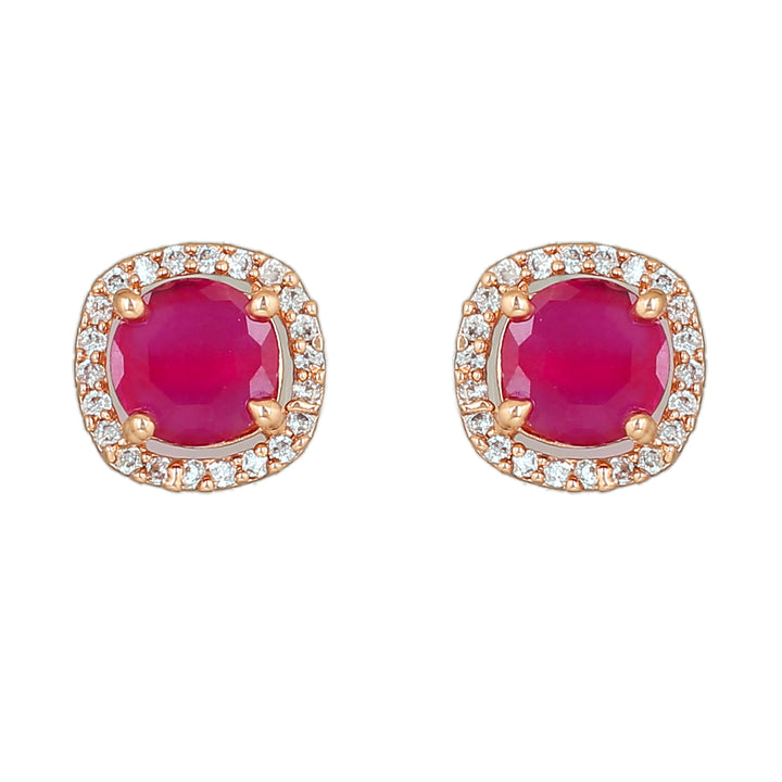 Estele Rose Gold Plated CZ Sparkling Square Designer Mangalsutra Necklace Set with Ruby Stones for Women