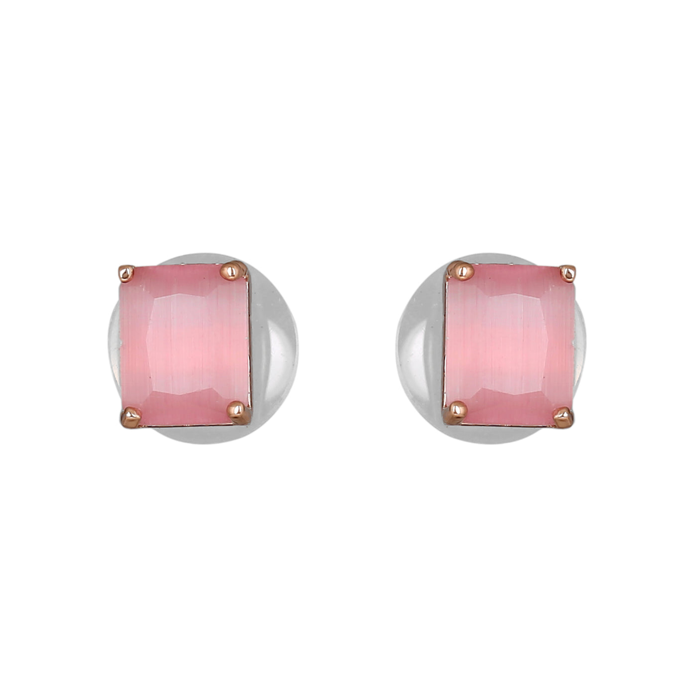 Estele Rose Gold Plated CZ Square Designer Pendant set with Mint Pink Stones for Women