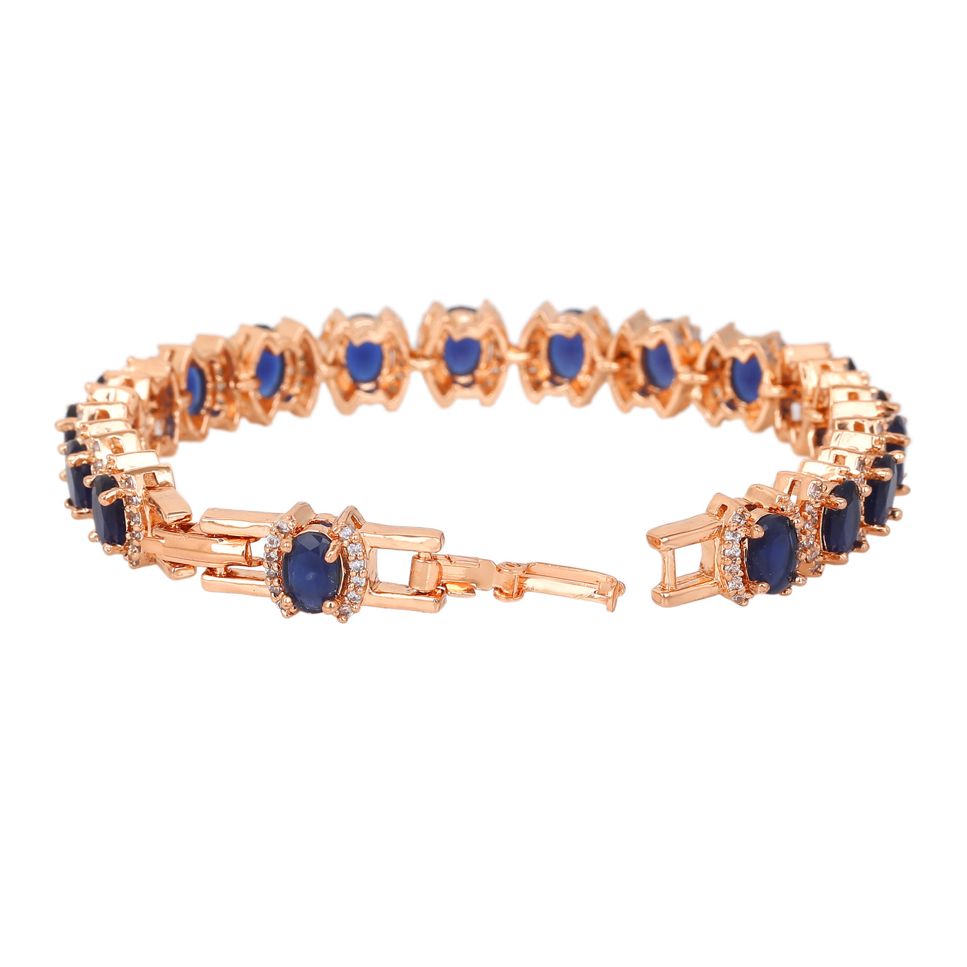 Estele Rose Gold Plated CZ Ravishing Bracelet with Blue Stones for Women