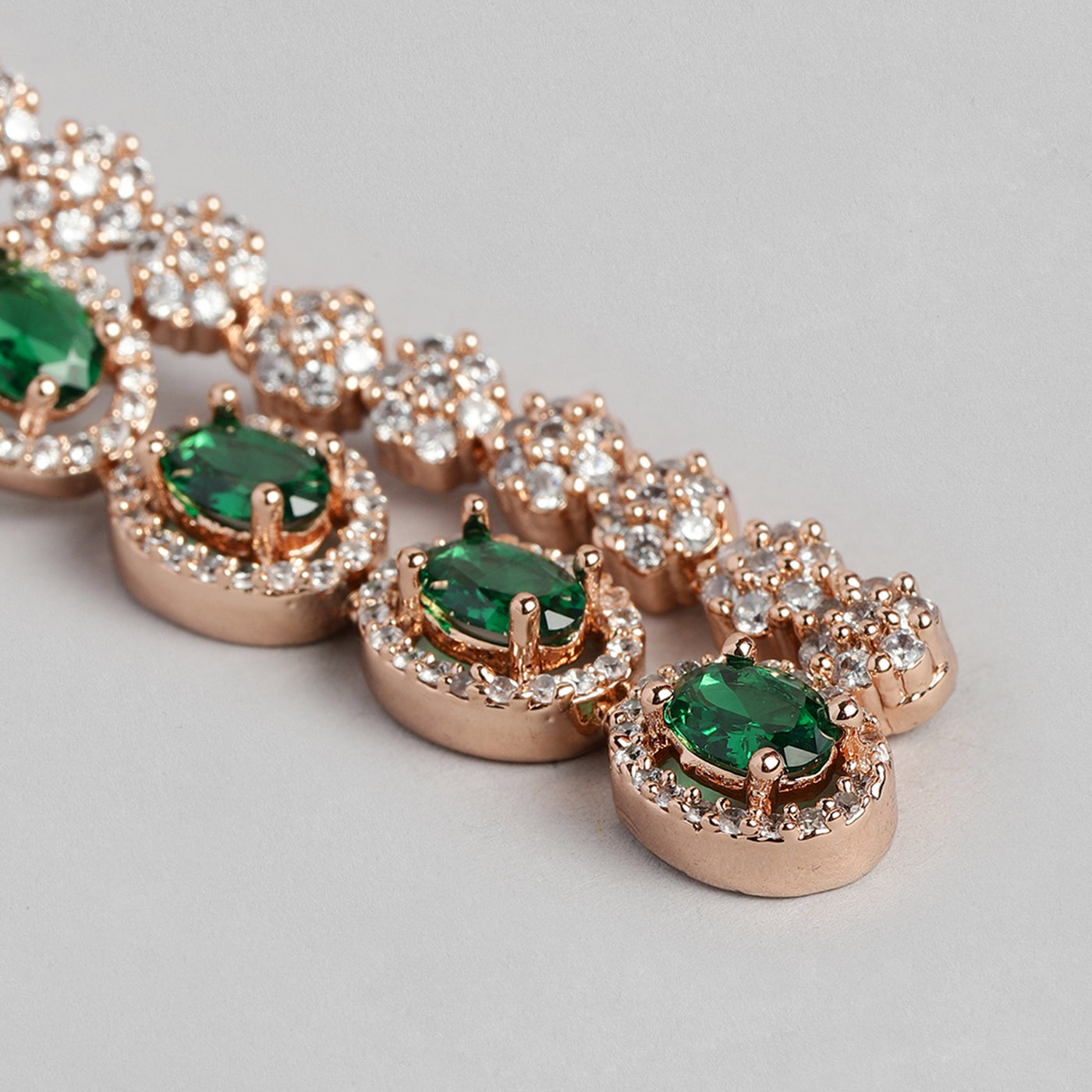 Estele Rose Gold Plated CZ Scintillating Necklace Set with Emerald & White Stones for Girls/Women