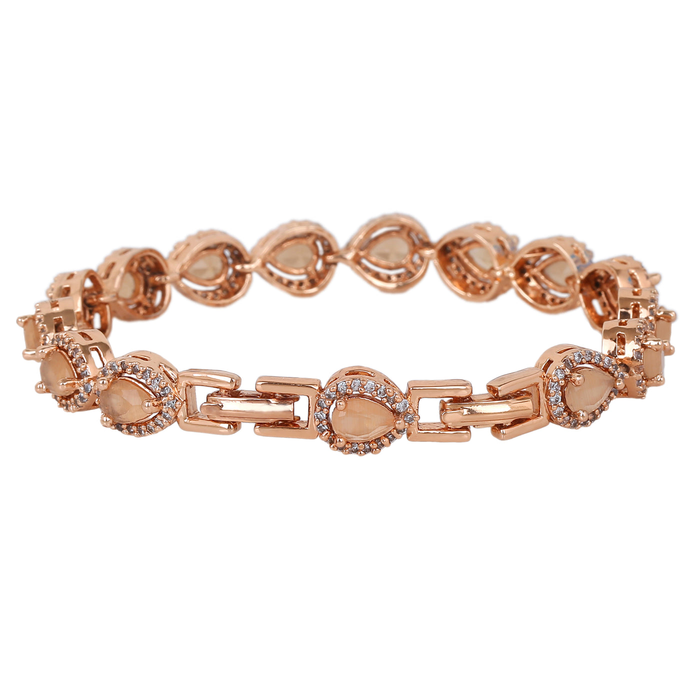Estele Rose Gold Plated CZ Dazzling Drop Designer Bracelet with Mint Orange Stones for Women