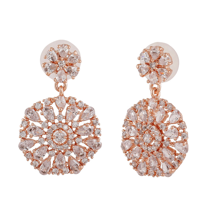 Estele Rose Gold Plated CZ Gorgeous Drop Earrings with White Crystals for Women