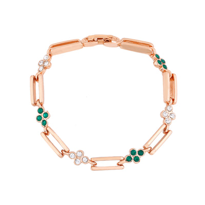 Estele Rose Gold Plated Flower Designer Link Bracelet with Crystals for Women