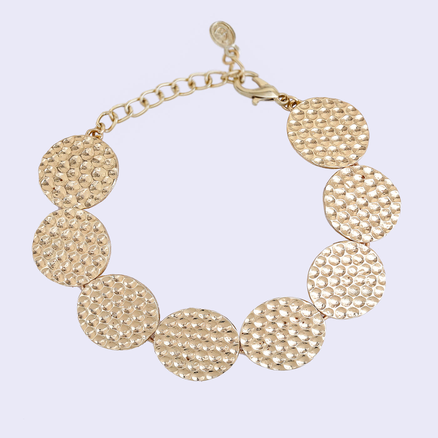 Estele Gold Tone Circular Design Chunky Adjustable Beaten Gold Bracelet for Women