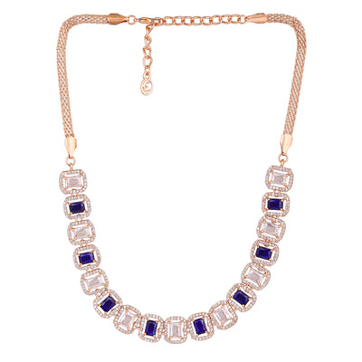 Estele Rose Gold Plated CZ Elegant Neklace Set with Blue Stones for Women