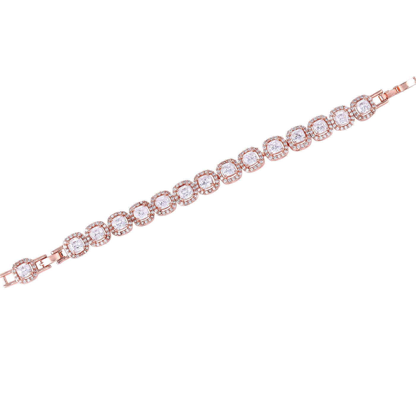 Estele Rosegold Plated Glistening White American Diamonds Charm Bracelet|Classic Jewelry for Modern Girls & Women