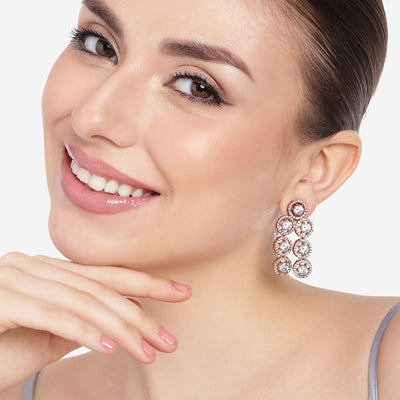 Estele Rose Gold Plated CZ Splendid Drop Earrings with White Stones for Women