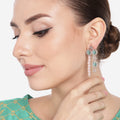 Estele Rose Gold Plated CZ Magnificent Earrings with Mint Green Stones & Pearls for Women