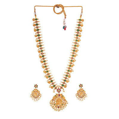 Estele Gold Plated CZ Divine Ram Parivar Designer Bridal Pearls Necklace Set for Women