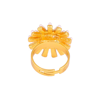 Estele Gold Plated Adjustable Traditional Classic Style Cocktail Ring with Crystal for Women & Girls
