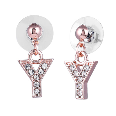 Estele Rose Gold Plated Magnificent Medium 'Y' Letter Earrings with Crystals for Women